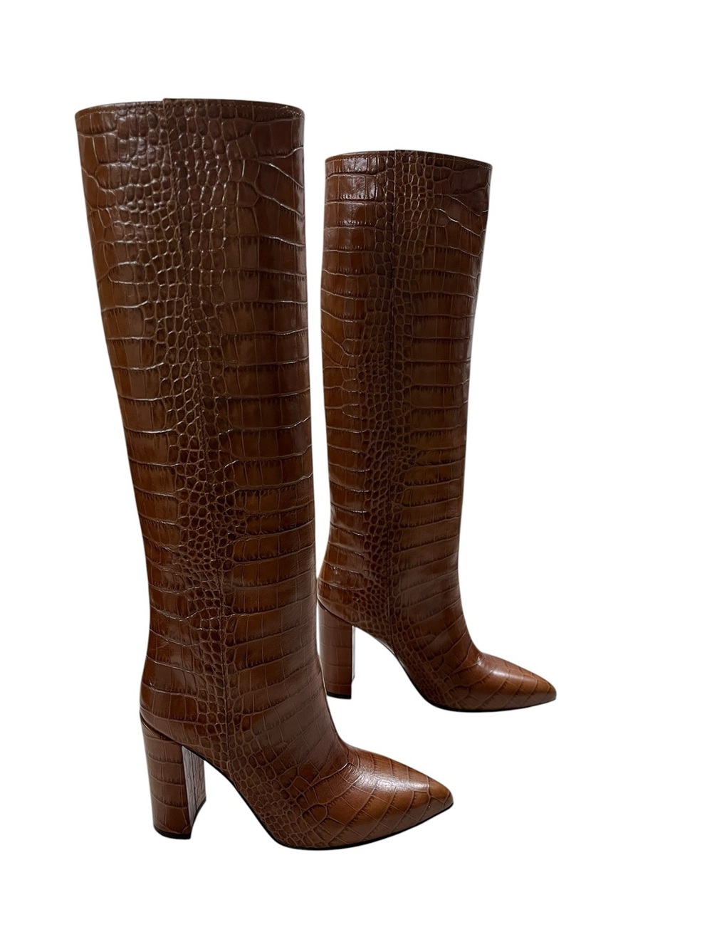 Paris Texas Anja Brown Mock Croc Knee High Tall Boots Heels Western 36 6